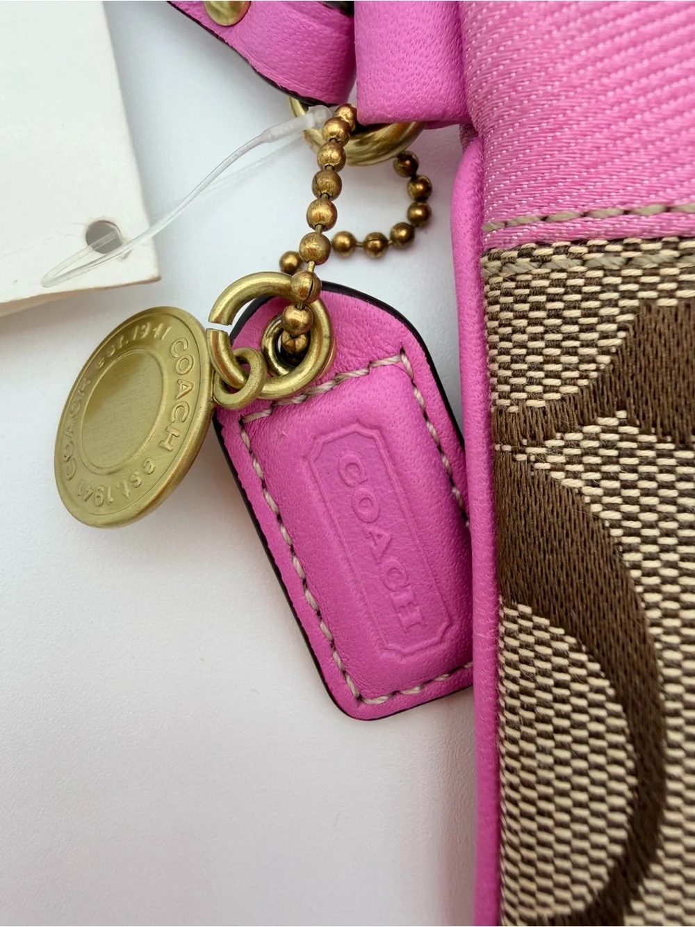 Coach Signature Canvas Wristlet in Pink Signature CC Brown Gold Hardware 41203